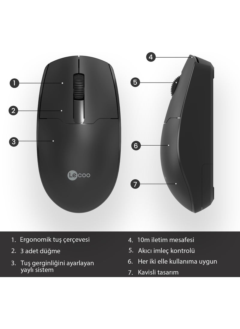 lecoo - WS204 Wireless 1200DPI 3-Button Optical Black Mouse - Image 1