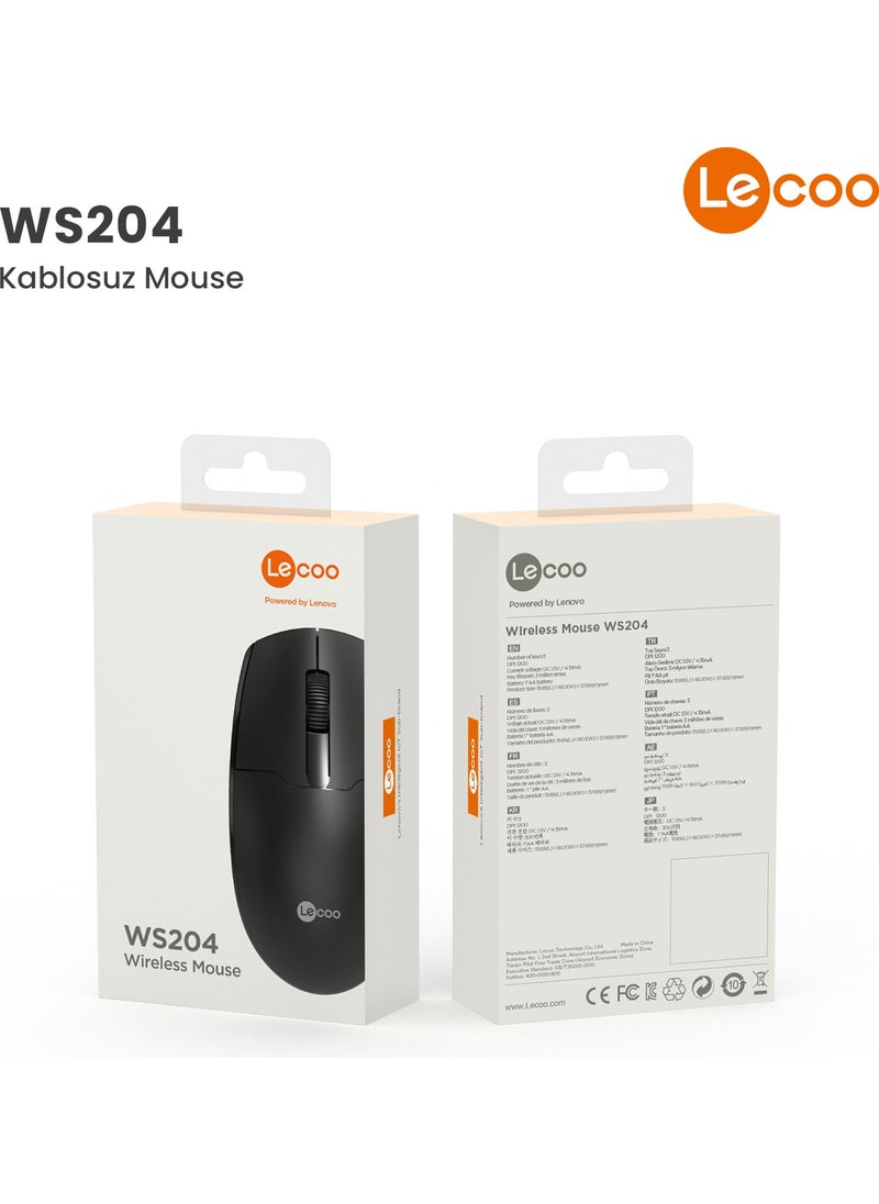 lecoo - WS204 Wireless 1200DPI 3-Button Optical Black Mouse - Image 1