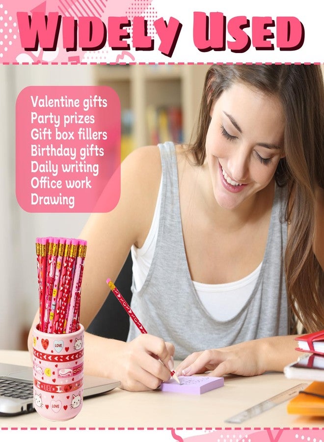 Bvrbaory 72 Pcs Valentine's Day Pencils,Bulk Wood Pencils,Pink Valentine Pencil with Erasers for Goodie Bags Fillers,Party Favors,School Classroom Rewards(12 Styles) - Image 5