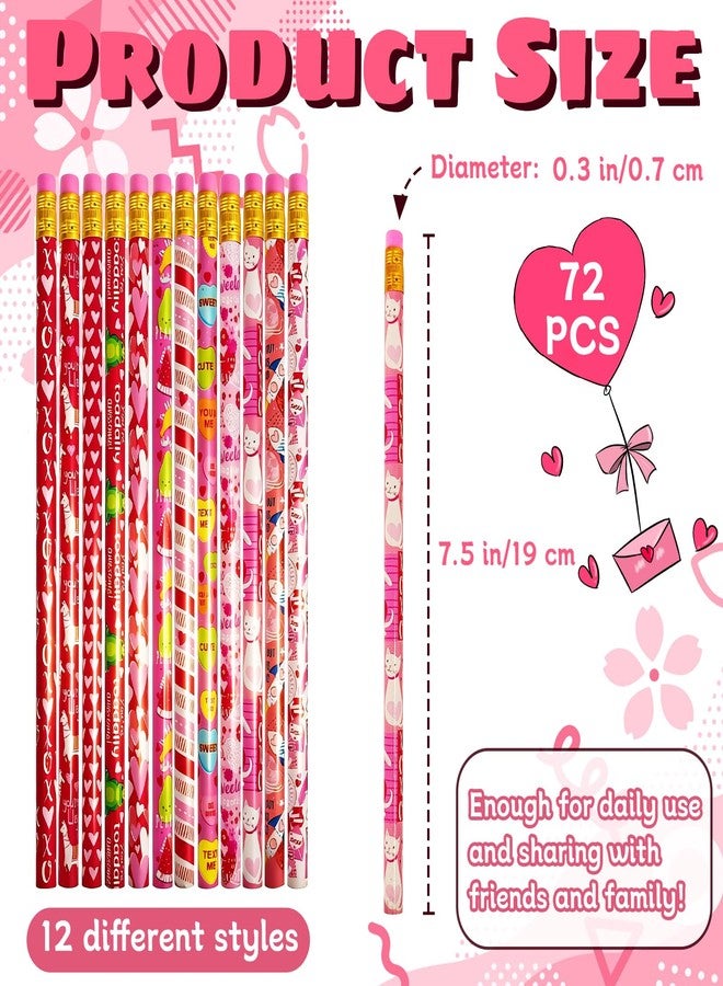 Bvrbaory 72 Pcs Valentine's Day Pencils,Bulk Wood Pencils,Pink Valentine Pencil with Erasers for Goodie Bags Fillers,Party Favors,School Classroom Rewards(12 Styles) - Image 2