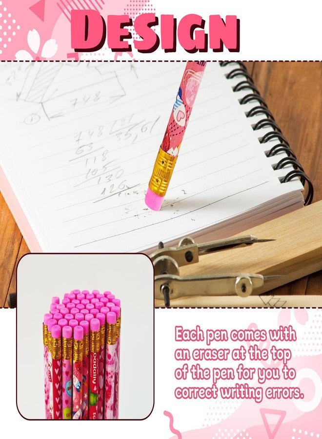 Bvrbaory 72 Pcs Valentine's Day Pencils,Bulk Wood Pencils,Pink Valentine Pencil with Erasers for Goodie Bags Fillers,Party Favors,School Classroom Rewards(12 Styles) - Image 4