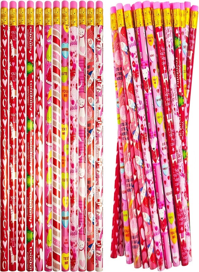 Bvrbaory 72 Pcs Valentine's Day Pencils,Bulk Wood Pencils,Pink Valentine Pencil with Erasers for Goodie Bags Fillers,Party Favors,School Classroom Rewards(12 Styles) - Image 1