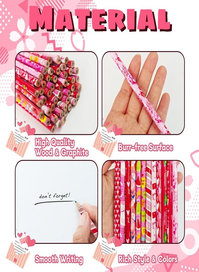 Bvrbaory 72 Pcs Valentine's Day Pencils,Bulk Wood Pencils,Pink Valentine Pencil with Erasers for Goodie Bags Fillers,Party Favors,School Classroom Rewards(12 Styles) - Image 3