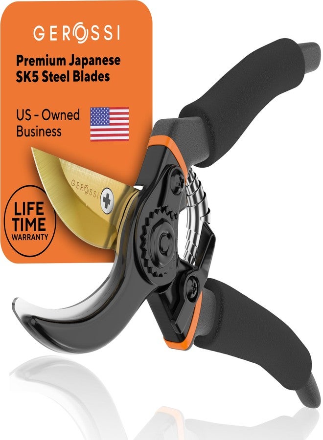 GEROSSI Premium Bypass Pruning Shears for your Garden - Heavy-Duty, Ultra Sharp Pruners w/Soft Cushion Grip Handle Made with Japanese Grade High Carbon Steel - Perfectly Cutting Through Anything in Yo