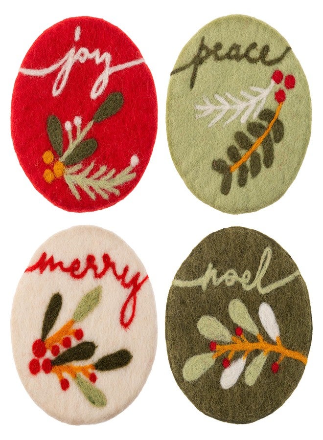 Karma, Handmade Holiday Felt Round Coasters Set of 4 – Wool Coasters for Drinks Water-Resistant - Great Gift for Holidays, Stocking Stuffer and Parties, Nouveau Chrstimas - Image 1