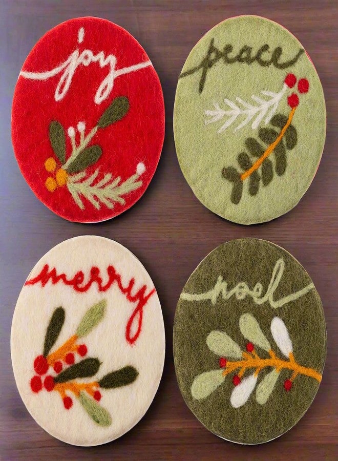 Karma, Handmade Holiday Felt Round Coasters Set of 4 – Wool Coasters for Drinks Water-Resistant - Great Gift for Holidays, Stocking Stuffer and Parties, Nouveau Chrstimas - Image 4