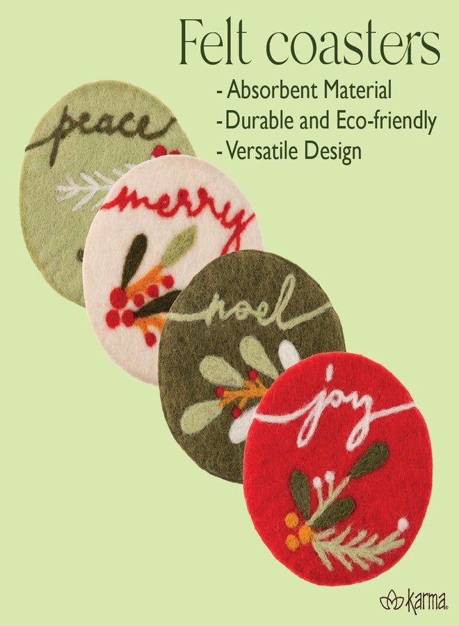 Karma, Handmade Holiday Felt Round Coasters Set of 4 – Wool Coasters for Drinks Water-Resistant - Great Gift for Holidays, Stocking Stuffer and Parties, Nouveau Chrstimas - Image 5