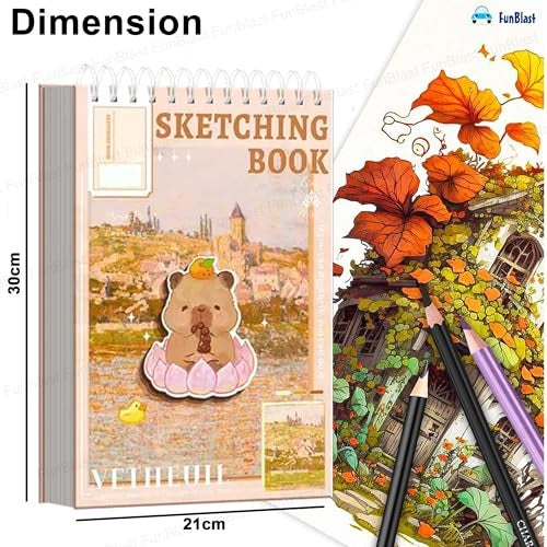 FunBlast Sketching Book for Artist, A4 Thickened Sketchpad for Artist, Students Hand-Painted Colored Lead Picture Album Sketch Book for Painting, Drawing, Art & Craft Work (Capybara, A4) - Image 5