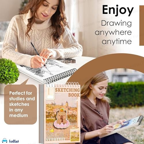 FunBlast Sketching Book for Artist, A4 Thickened Sketchpad for Artist, Students Hand-Painted Colored Lead Picture Album Sketch Book for Painting, Drawing, Art & Craft Work (Capybara, A4) - Image 3