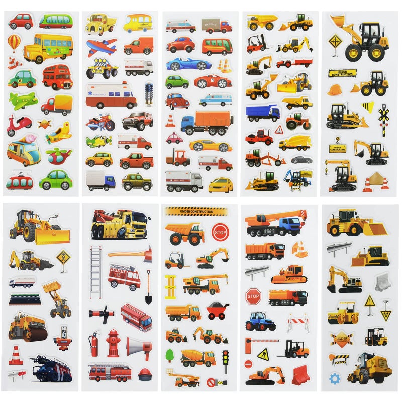 DaiUni 24 Sheets(400+) Car 3D Puffy Stickers for Toddlers Kids, Bulk Preschool Sticker Sheets for Reward, Craft, Scrapbooking - Image 2