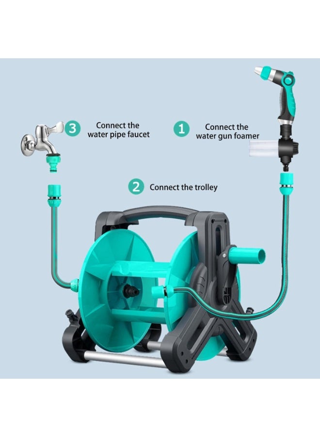 Soofam Garden Hose Reel Set, 30M Garden Hose Reel Kit Water Hose Holder, Water Guns and Water Pipe Bracket, 2M Hoses for Household Garden Watering Car Wash (Blue) - Image 5