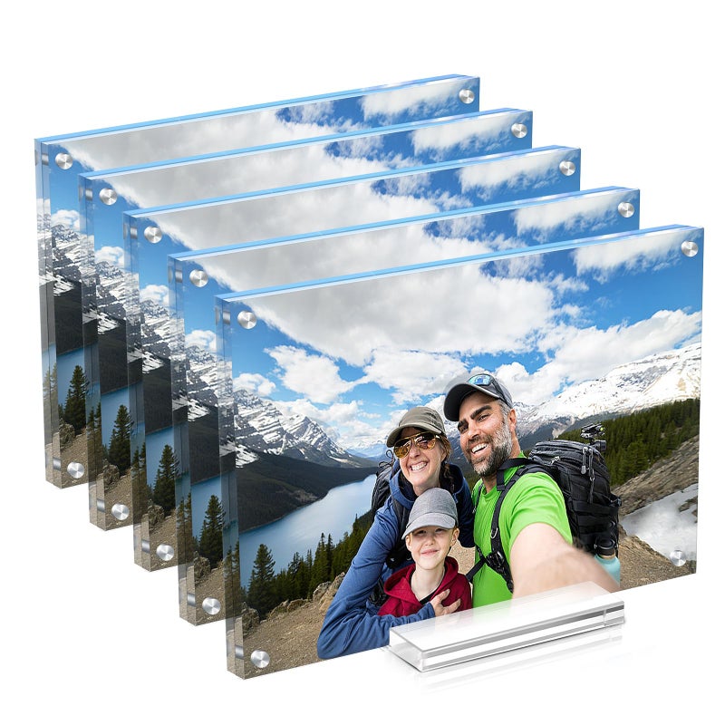 إطار صور أكريليك JUOIFIP 5x7 بوصة 5 عبوات إطار صور مغناطيسي شفاف مزدوج الجوانب قائم بذاته لعرض المكتب إطار مغناطيسي بالجملة للعائلة والمكتب والزفاف