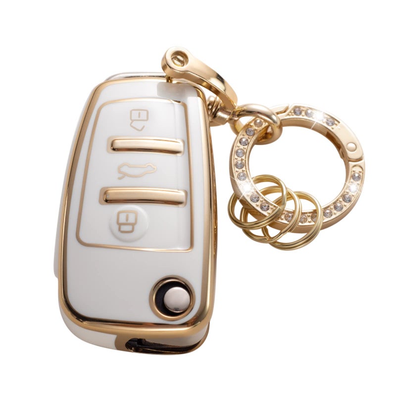 Gematay for Audi Key Fob Cover with Keychain Key Shell Cover Compatible with Audi A1 A3 Q3 Q7 R8 A6L TT Smart Key Fob White - Image 3
