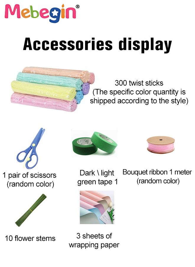 MEBEGIN DIY Flower Bouquet Kit with Rich Accessaries, Freesia Blossoms Bouquet Making Kit with 10 Flower Poles, Chenille Stems Flower Craft Supplies, Fuzzy Sticks Crafting Materials, Arts and Crafts for DIY, Ideal Gift for Friends and Families  - Image 3