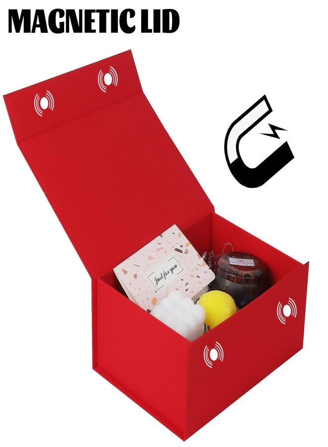 CHARMGIFTBOX Red Gift Box with Lids, 8.7x6.7x4 Inch Luxury Gift Boxes with Ribbon/Card Collapsible Cardboard Gift Wrap Box with Magnetic Closure for Birthday Party Bridesmaid Valentine Christmas - Image 4