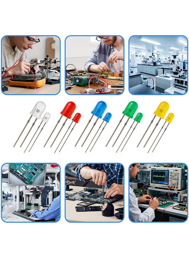 Wffo 300 PCS LED Diode Kit 5 Colors (Red/Yellow/Blue/Green/White) 3mm & 5mm LED with 10-Grid Detachable Storage Box for Electronics Learning, Repair, Lab Experiments & R&D Projects - Image 5