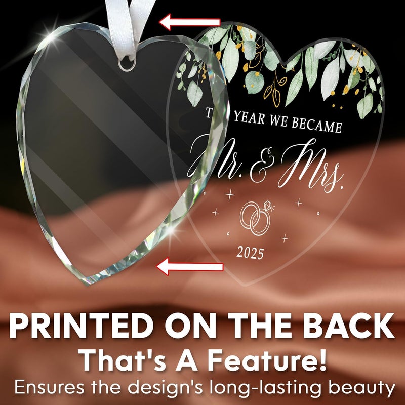 HEXMOZ Wedding Gifts for Couples 2025 - Mr and Mrs Gifts - Bridal Shower Gift, Wedding Ideas for Newly Wed, Bride, Future Mr Mrs - Just Married Glass Ornament 2025, 1st Married Couple Christmas Decor - Image 3