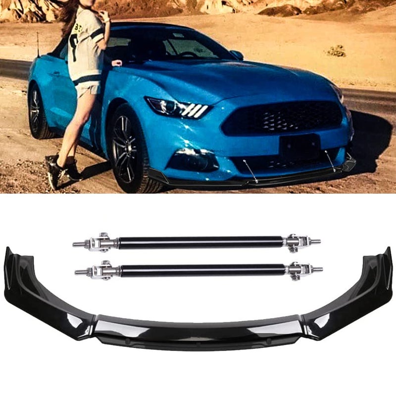 Black Front Bumper Lip Splitters Strut Rods Compatible With Infiniti Q50 Q60 Q70 G25 G37