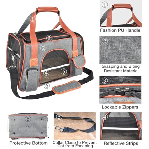 Glaceon Portable Cat Carrier Bag,Airline Approved Pet Travel Carrier, with Mattress Reflective Strip 5-Sided Soft-Sided Collapsible Travel Pet Carrier for Cats or Dogs or Rabbit Pets (GL-03) - Image 5