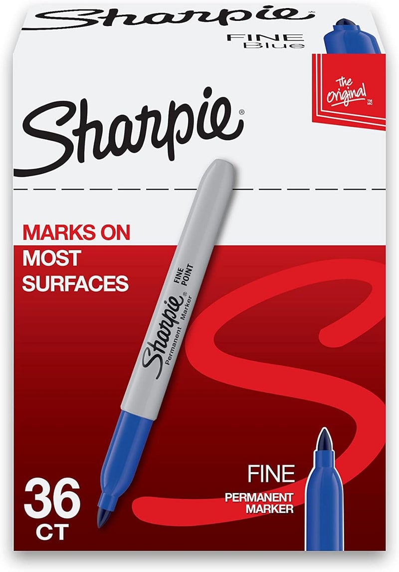Sharpie Permanent Markers, Blue, Fine Tip, Bulk Set, 36 Count - For Plastic, Metal, Wood, And More - Image 1