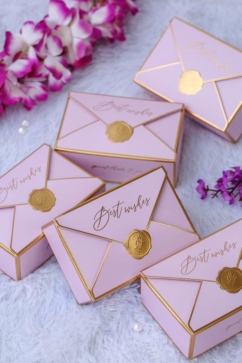 Satyam Kraft SATYAM KRAFT 10 Pcs Small Decorative Folding Storage Paper Box For Return Gift, Boxes, Engagement, Dry Fruits Gifting & Wedding Invitations (Pack Of 10) (Light Pink) - Image 1