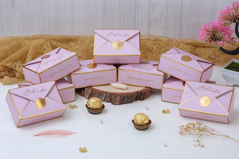 Satyam Kraft SATYAM KRAFT 10 Pcs Small Decorative Folding Storage Paper Box For Return Gift, Boxes, Engagement, Dry Fruits Gifting & Wedding Invitations (Pack Of 10) (Light Pink) - Image 4