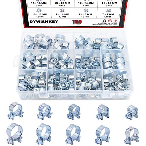 DYWISHKEY 100 قطعة 10 أحجام مشبك خرطوم صغير مطلي بالزنك مجموعة متنوعة، مثالي للسيارات والزراعة والنباتات والبناء - Image 1
