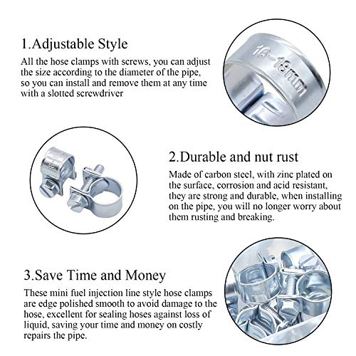 DYWISHKEY 100 قطعة 10 أحجام مشبك خرطوم صغير مطلي بالزنك مجموعة متنوعة، مثالي للسيارات والزراعة والنباتات والبناء - Image 4