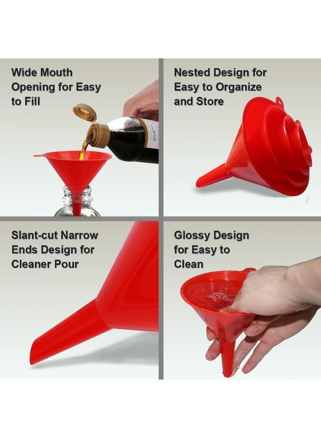 Plastic Funnel Set for Kitchen and Automotive Use, Mini, Small, Medium and Large Funnel for Filling Bottles, Canning, Cooking, Lab or Car Oil Funnels - Image 3