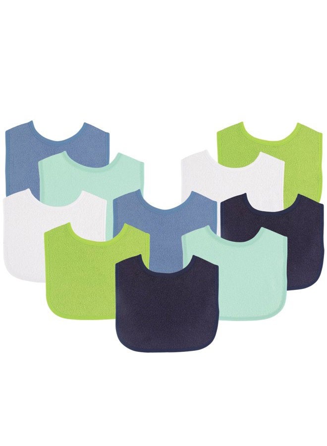 Luvable Friends Unisex Baby Cotton Terry Bibs, Boy Solid Green, One Size - Image 1