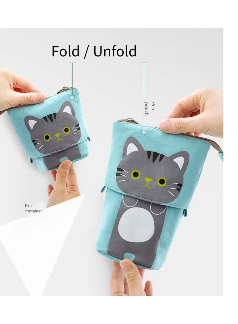 ANGOO Stretchable pencil case, pen holder, pop-up pencil case, vertically extendable pencil case, vertical storage bag, perfect for vacation and New Year's office bags - Image 2