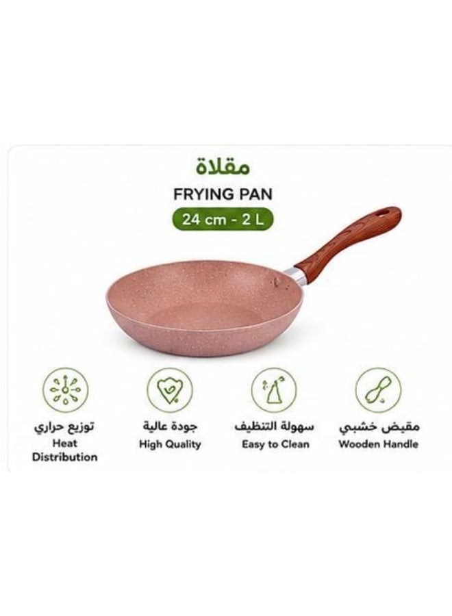 طقم أواني طهي جرانيت 8 قطع مع أغطية زجاجية ومقلاة | قدور غير لاصقة مع 5 أدوات مطبخ | مقابض خشبية | وردي - Image 4