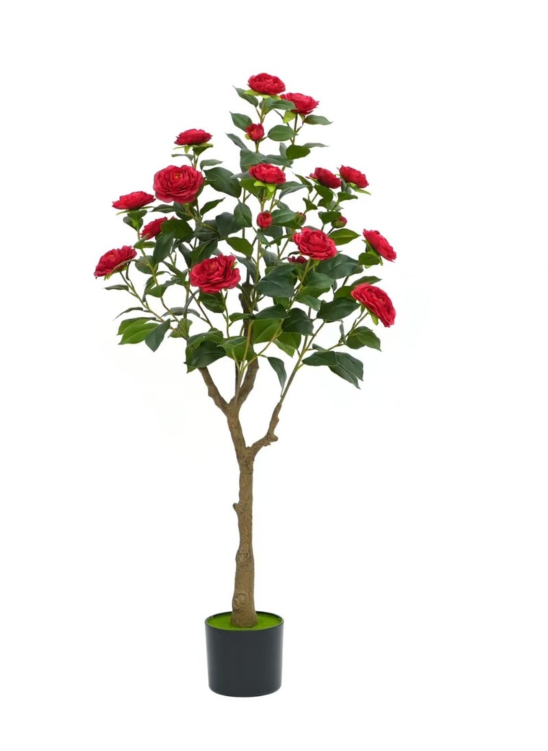 Brinaoki 120CM Rose Artificial Camellia Flower Tree, Faux Camellia Plant Blooming Potted Flower Tree Fake Tree with Simulated Flowers Realistic Leaves in Black Pot for Home Indoor Outdoor Porch Decor  - Image 1