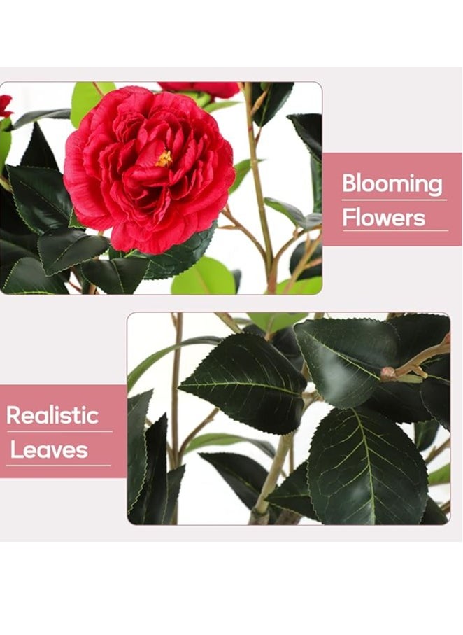 Brinaoki 120CM Rose Artificial Camellia Flower Tree, Faux Camellia Plant Blooming Potted Flower Tree Fake Tree with Simulated Flowers Realistic Leaves in Black Pot for Home Indoor Outdoor Porch Decor  - Image 3