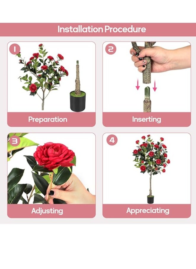 Brinaoki 120CM Rose Artificial Camellia Flower Tree, Faux Camellia Plant Blooming Potted Flower Tree Fake Tree with Simulated Flowers Realistic Leaves in Black Pot for Home Indoor Outdoor Porch Decor  - Image 4