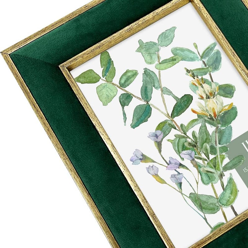 إسحاق جاكوبس إطار صور إسحاق جاكوبس 5×7 من المخمل الأخضر مع إطار مزدوج من الذهب المعدني، إطار صور، أفقي وعمودي، مصمم للعرض على الطاولة والجدار، للمنزل والمكتب (5×7، أخضر مع ذهب) - Image 2