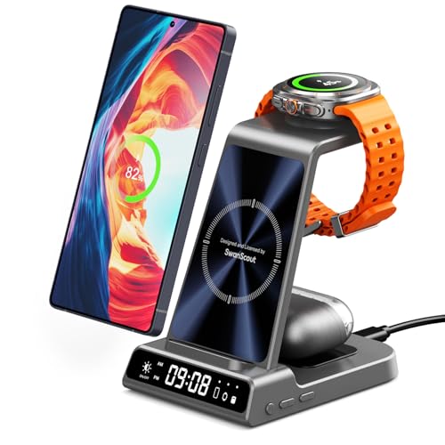 Phelinta XF-C01 - Estación de carga 3 en 1 inalámbrica para Samsung, compatible con Galaxy S25 Ultra/S24 Ultra/S23/S22, Z Flip 7/Fold 6, Watch Ultra (2025)/8/7/6 y Buds 3 Pro (Gris) - Image 1
