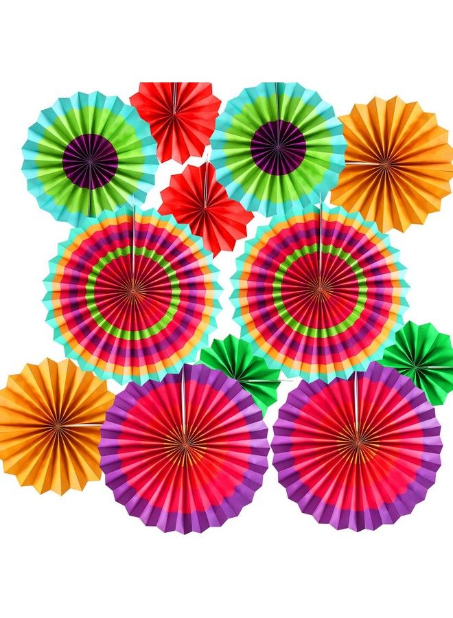 Lansian 12 قطعة من مروحات الورق المعلقة زينة الحفلات لوازم حفلات فييستا Props تصوير لعيد Cinco De Mayo كرنفال مكسيكي تاكو الثلاثاء ملونة زاهية حفلة أطفال عيد ميلاد حفلة استقبال مولود متعدد الألوان - Image 2