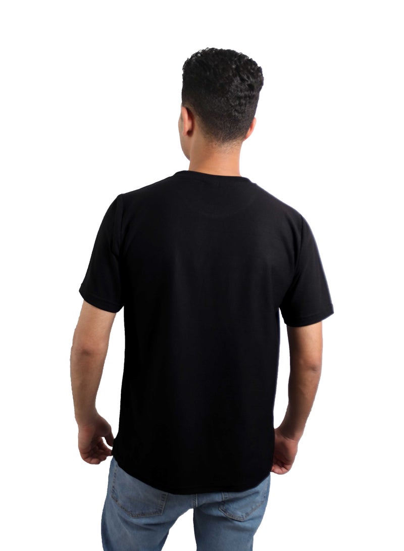 وان هاند تي شيرت قطن مطبوع "لو كان خيرآ لبقى" كم قصير برقبه دائرية - اسود - Image 3