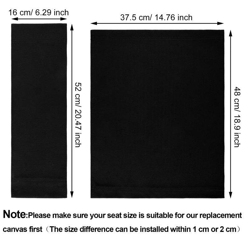 BOAO طقمين من كراسي المخرج القابلة للتبديل، مقعد وظهر كرسي المكياج القابل للتبديل، واقي من القماش القطني لكراسي المخرج المنزلية متوسطة الحجم (أسود) - Image 2