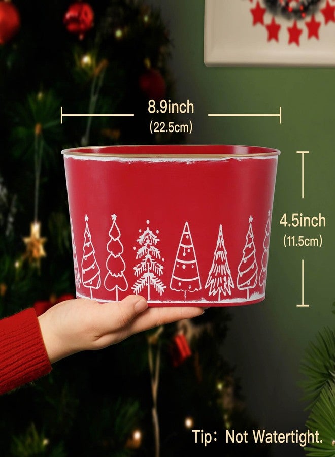 Putuo Decor 4 Packs Christmas Oval Metal Ice Buckets, Christmas Decorations Galvanized Storage Beverage Tubs Tin Bucket Pails for Party Home Table Centerpieces Decor (Red) - Image 2
