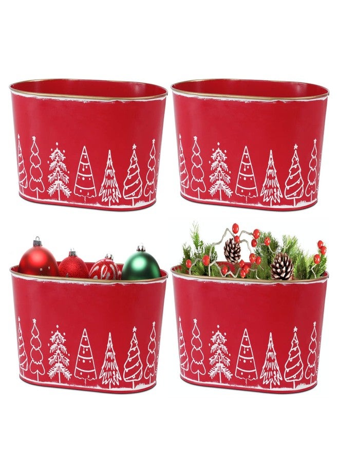 Putuo Decor 4 Packs Christmas Oval Metal Ice Buckets, Christmas Decorations Galvanized Storage Beverage Tubs Tin Bucket Pails for Party Home Table Centerpieces Decor (Red) - Image 1