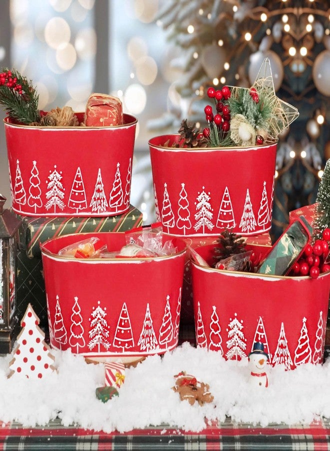 Putuo Decor 4 Packs Christmas Oval Metal Ice Buckets, Christmas Decorations Galvanized Storage Beverage Tubs Tin Bucket Pails for Party Home Table Centerpieces Decor (Red) - Image 5