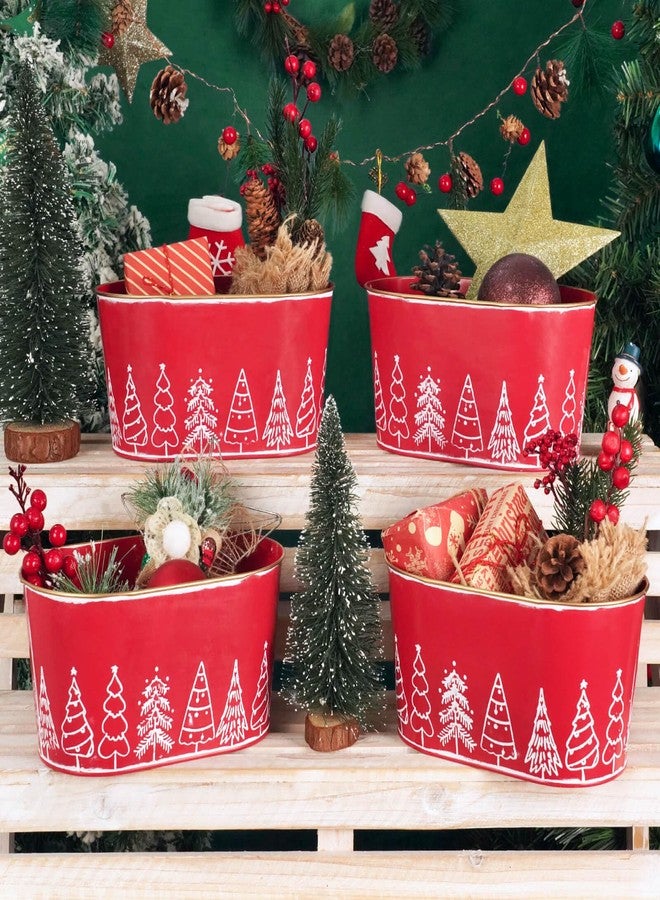 Putuo Decor 4 Packs Christmas Oval Metal Ice Buckets, Christmas Decorations Galvanized Storage Beverage Tubs Tin Bucket Pails for Party Home Table Centerpieces Decor (Red) - Image 4