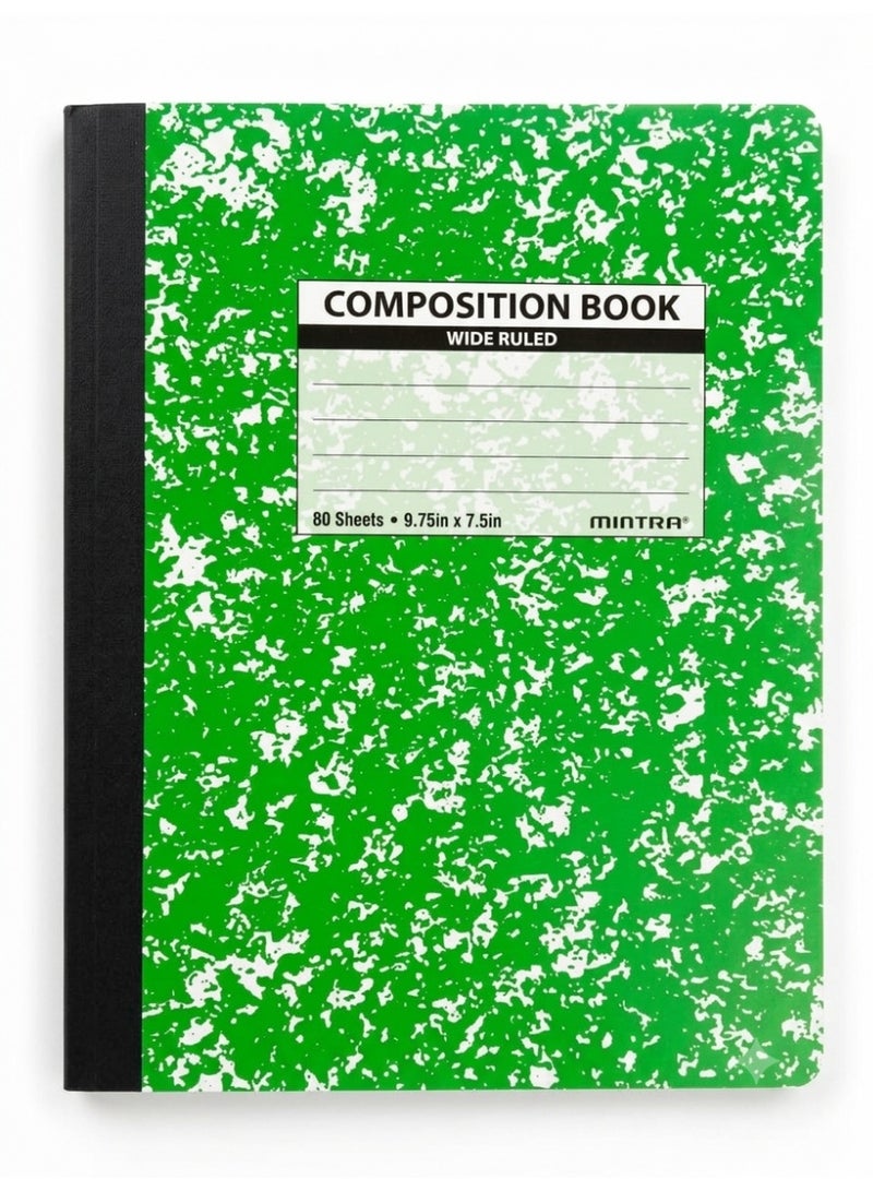 Mintra Wide Ruled Composition Book, 80 Sheets, 9.75 x 7.5 Inch, Green - Image 1