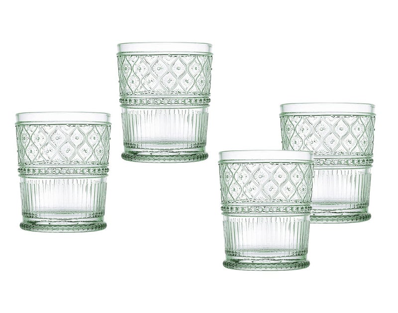 Godinger Old Fashioned Whiskey Glasses Drinking Glasses Vintage Decor Glass Cups Water Glasses Cocktail Glasses  Claro Collection 12oz Green Set of 4