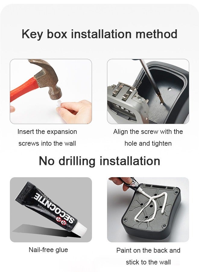 Key Lock Box, Wall Mount Key Storage Safe Box for Keys, 4 Digit Combination with Resettable Code with A B Switch, Indoor Outdoor Waterproof House Key Lock Box for Spare House Keys (Black) - Image 5