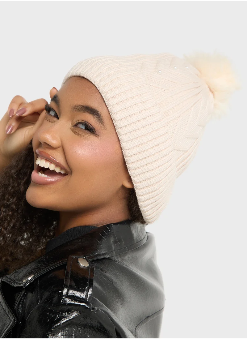 Ginger Cable Knit Pearl Winter Beanie