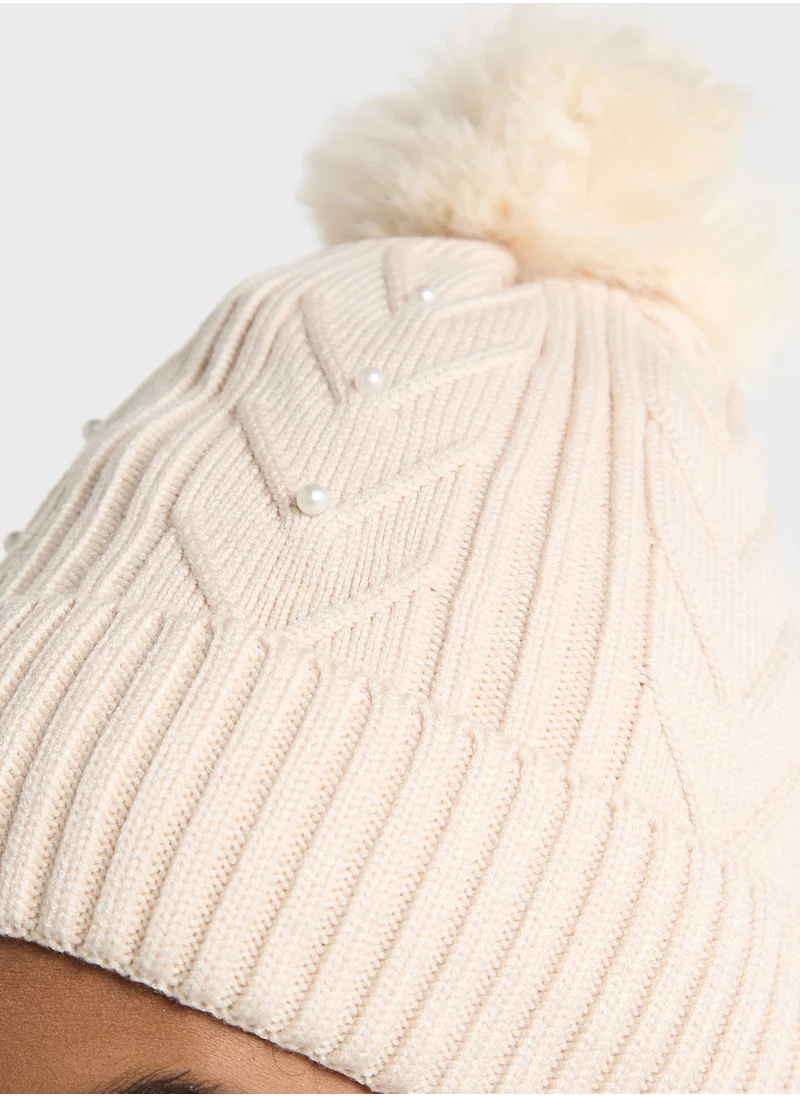 Ginger Cable Knit Pearl Winter Beanie