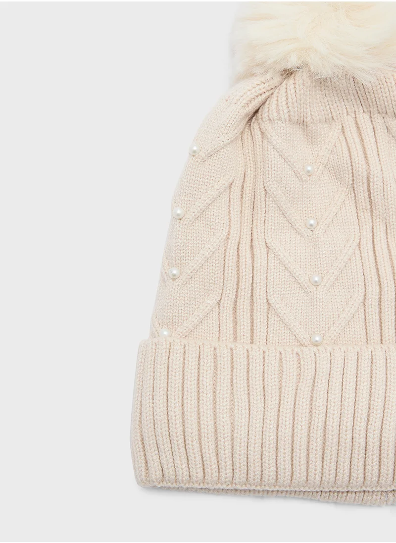 Ginger Cable Knit Pearl Winter Beanie